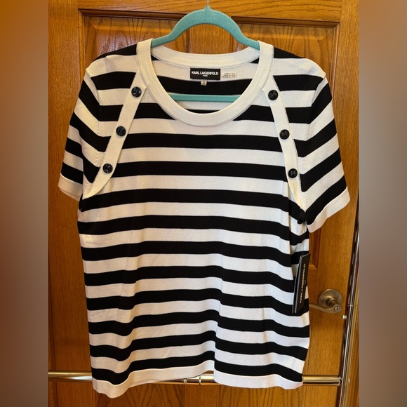Karl Lagerfeld Tops - Karl Lagerfeld Striped Black and White Short Sleeve Top